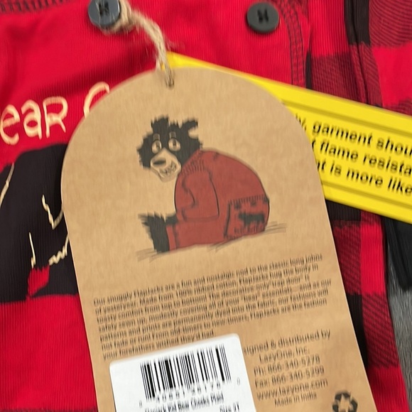 Lazy One 'Bear Cheeks' pajamas red and black plaid NEW - Picture 3 of 6